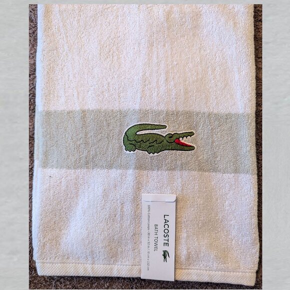 LACOSTE Other - LACOSTE White Big Crocodile Bath Towel Measures 30" x 52"